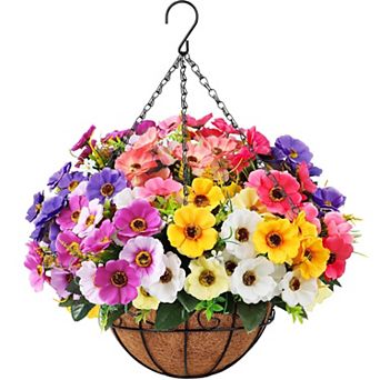 Artificial Hanging Flowers Silk Basket Faux Coconut