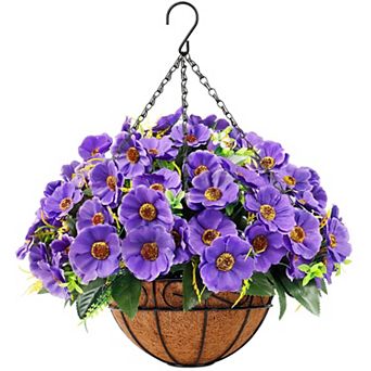 Artificial Hanging Flowers Silk Basket Faux Coconut