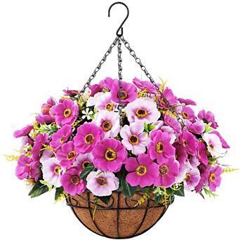 Artificial Hanging Flowers Silk Basket Faux Coconut