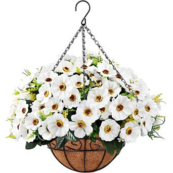 Artificial Hanging Flowers Silk Basket Faux Coconut