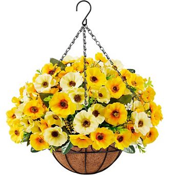 Artificial Hanging Flowers Silk Basket Faux Coconut