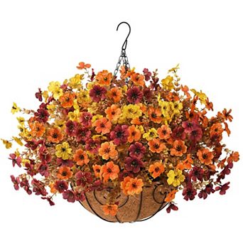 Artificial Hanging Basket Silk Flowers Outdoor UV Resistant