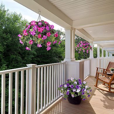 Artificial Hanging Morning Glory Flower Basket Outdoor UV Resistant