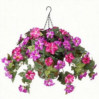 Artificial Hanging Morning Glory Flower Basket Outdoor UV Resistant