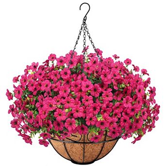 Artificial Hanging Flowers Basket Faux Silk UV Resistant Outdoor Indoor Porch Patio Decor