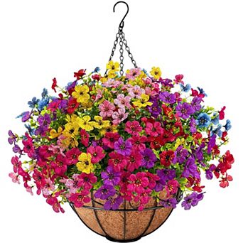 Artificial Hanging Flowers Basket Faux Silk UV Resistant Outdoor Indoor Porch Patio Decor
