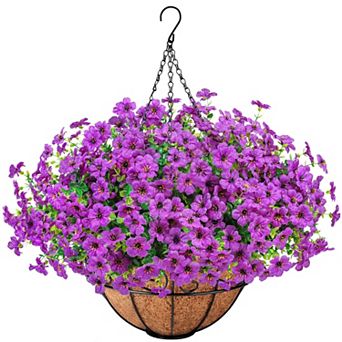 Artificial Hanging Flowers Basket Faux Silk UV Resistant Outdoor Indoor Porch Patio Decor