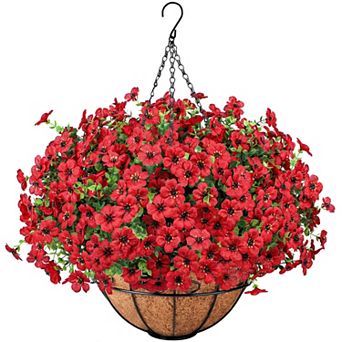 Artificial Hanging Flowers Basket Faux Silk UV Resistant Outdoor Indoor Porch Patio Decor