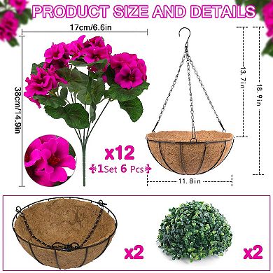 2-pack Artificial Red Geraniums Hanging Baskets Planters Porch Decor