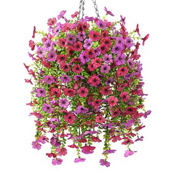Artificial Hanging Flowers Basket Silk UV Resistant Outdoor Garden Decor