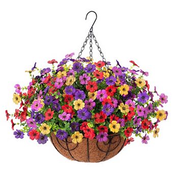 Artificial Hanging Flowers Basket Silk Eucalyptus Outdoor Decor