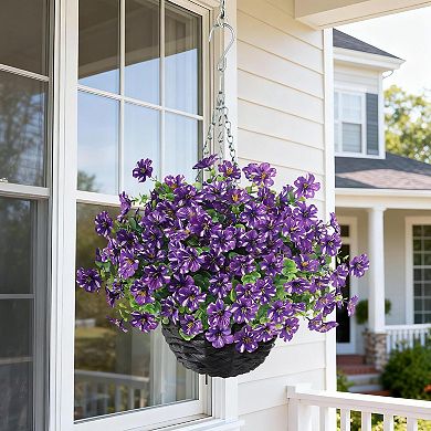 2pcs Artificial Morning Glory Eucalyptus Hanging Basket Decor