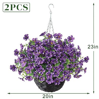 2pcs Artificial Morning Glory Eucalyptus Hanging Basket Decor