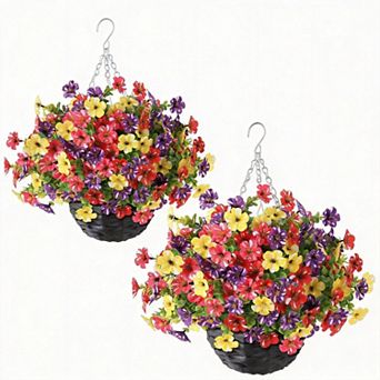 2 pc Artificial Morning Glory Eucalyptus Hanging Basket Decor