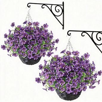 2 pc Artificial Morning Glory Eucalyptus Hanging Basket Decor