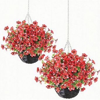 2 pc Artificial Morning Glory Eucalyptus Hanging Basket Decor