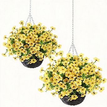2 pc Artificial Morning Glory Eucalyptus Hanging Basket Decor