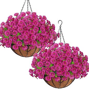2-pack Artificial Hanging Morning Glory Eucalyptus Basket UV Resistant