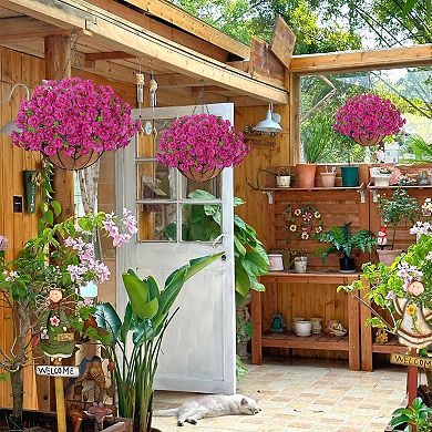 2-pack Artificial Hanging Morning Glory Eucalyptus Basket UV Resistant