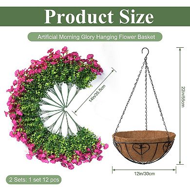2-pack Artificial Hanging Morning Glory Eucalyptus Basket UV Resistant