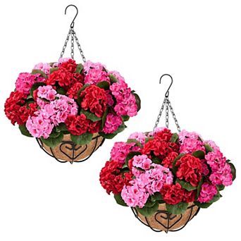 2-pack Artificial Geraniums Hanging Baskets Outdoor UV Resistant