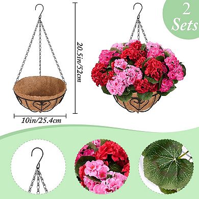 2-pack Artificial Geraniums Hanging Baskets Outdoor UV Resistant