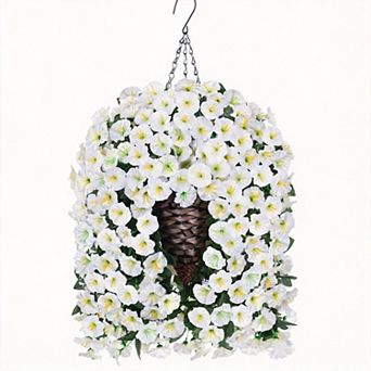 Artificial Orchid Daisy Hanging Basket Outdoor UV Resistant