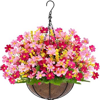 Artificial Hanging Flowers Basket Outdoor Patio Decor UV Resistant