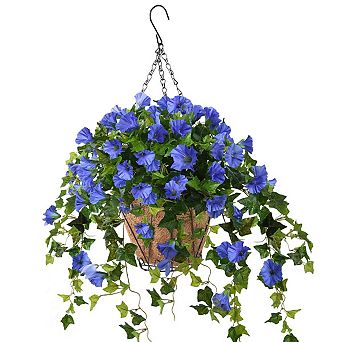 Artificial Silk Petunia Hanging Basket Coconut Lining Porch Patio Garden Decor