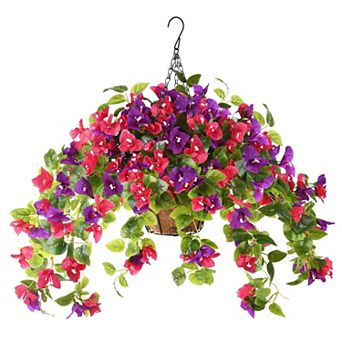 Artificial Silk Petunia Hanging Basket Coconut Lining Porch Patio Garden Decor
