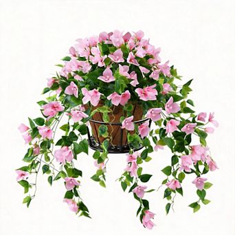 Artificial Silk Petunia Hanging Basket Coconut Lining Porch Patio Garden Decor