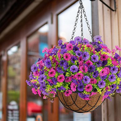 Artificial Hanging Morning Glory Basket Outdoor Decor