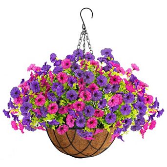 Artificial Hanging Morning Glory Basket Outdoor Decor