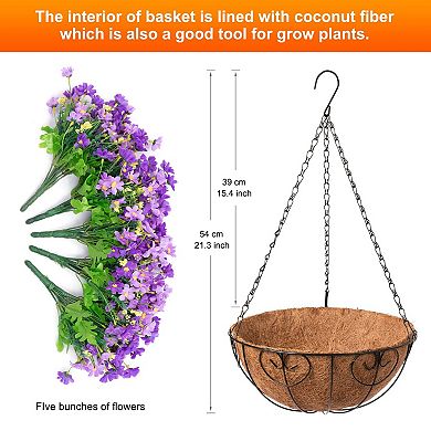 Artificial Hanging Mums Flower Basket Outdoor Indoor Decor