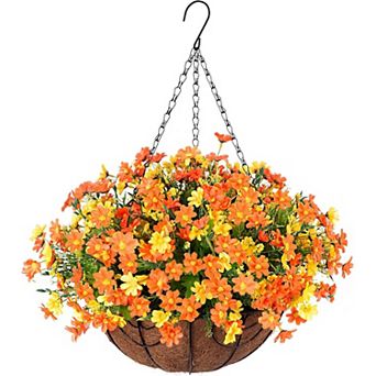 Artificial Hanging Mums Flower Basket Outdoor Indoor Decor