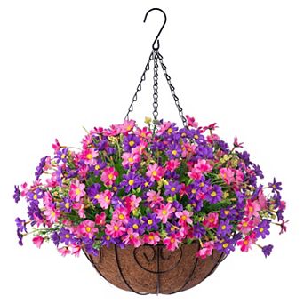 Artificial Hanging Mums Flower Basket Outdoor Indoor Decor