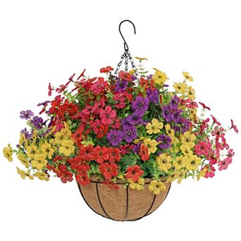 Artificial Hanging Flowers Basket Outdoor UV Resistant Porch Patio Decor