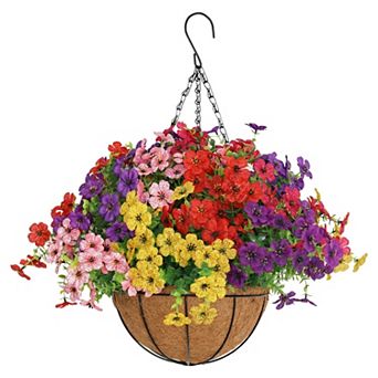 Artificial Hanging Flowers Basket Outdoor UV Resistant Porch Patio Decor