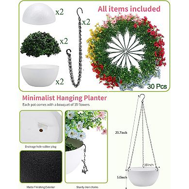 2pc Artificial Hanging Flowers Basket Outdoor Silk Planters