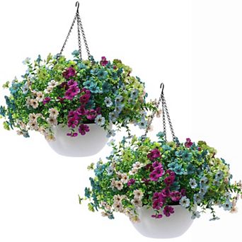 2 pc Artificial Hanging Flowers Basket Outdoor Silk Planters