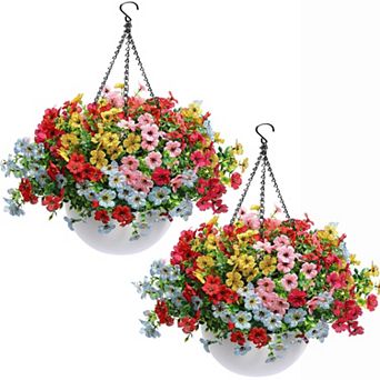 2 pc Artificial Hanging Flowers Basket Outdoor Silk Planters