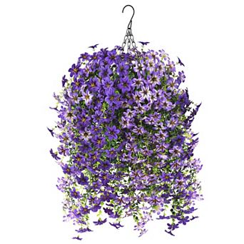 Artificial Hanging Flowers Basket Outdoor UV Resistant Faux Silk Mixed Color