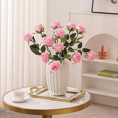 12Pcs Artificial Silk Roses Bouquet Long Stem Wedding Decoration
