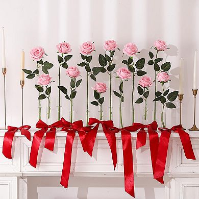 12Pcs Artificial Silk Roses Bouquet Long Stem Wedding Decoration