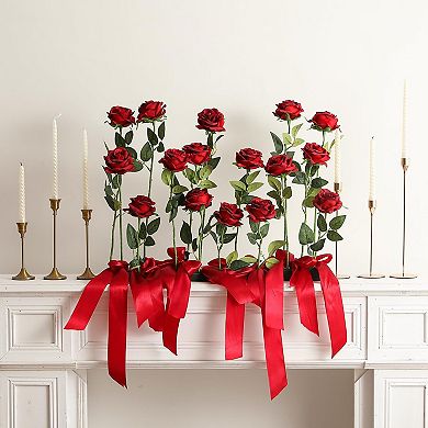 12Pcs Artificial Silk Roses Bouquet Long Stem Wedding Decoration