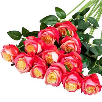 12 pc Artificial Silk Roses Bouquet Long Stem Wedding Decoration