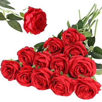 12 pc Artificial Silk Roses Bouquet Long Stem Wedding Decoration