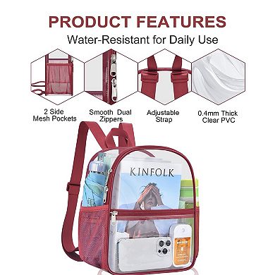 Clear Backpack Transparent PVC Adjustable Straps 12x6x11