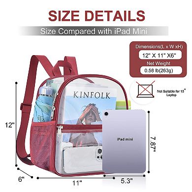 Clear Backpack Transparent PVC Adjustable Straps 12x6x11