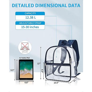 Clear Backpack Stadium Approved Reinforced Straps Small Bag 12x12x6